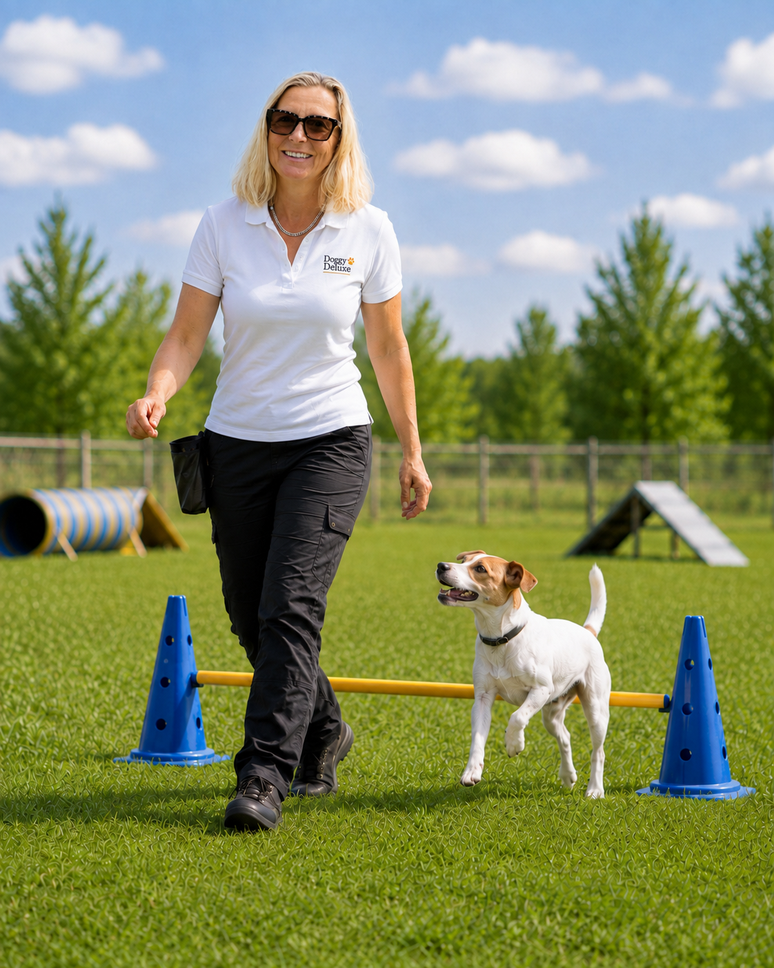 Susanne Olm in the white Doggy Deluxe polo during everyday training