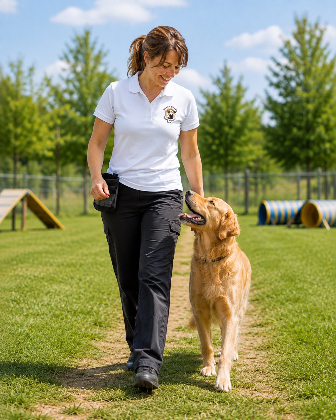 Junghund beim alltagsnahen Training mit Trainerin