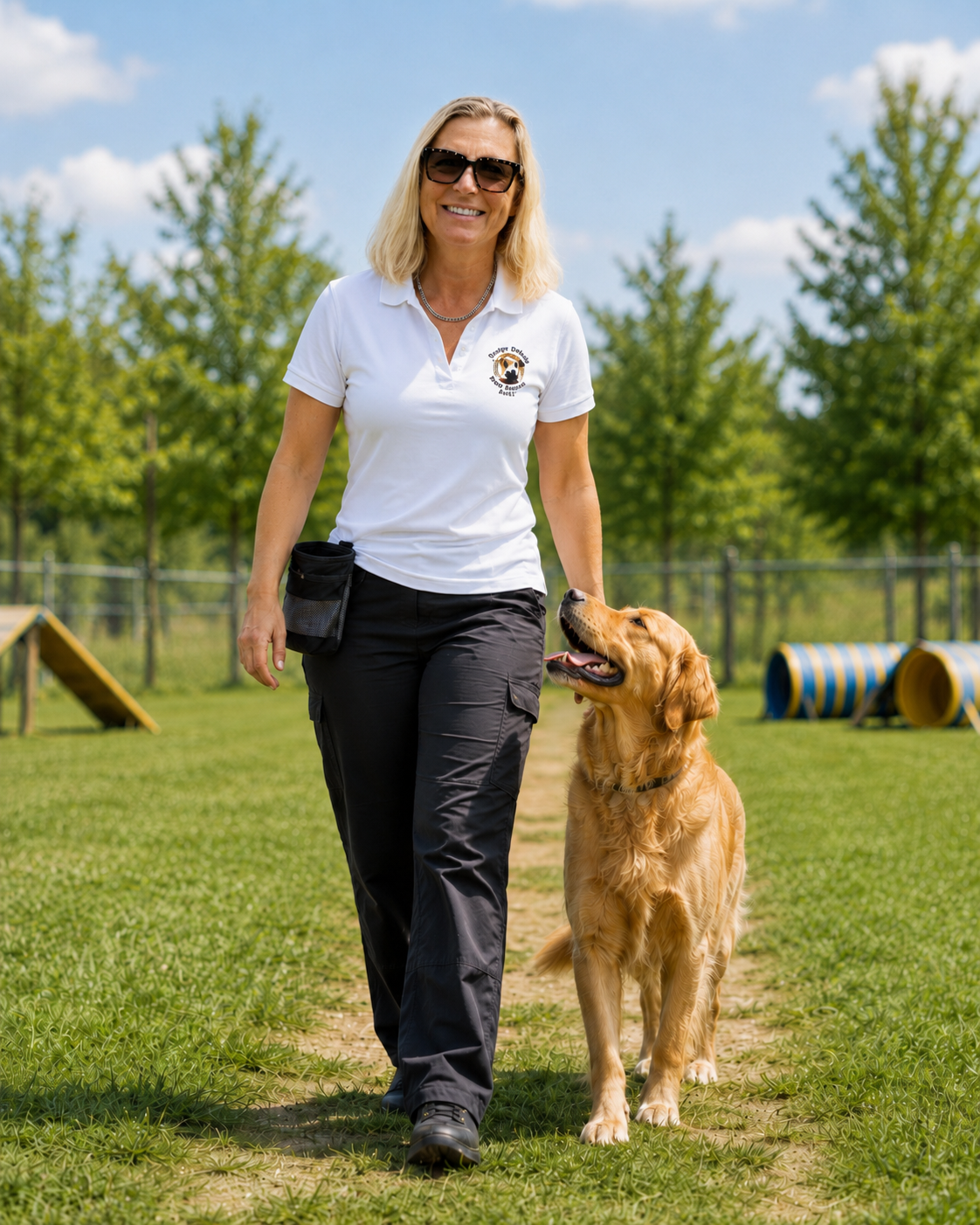 Susanne Olm in the white Doggy Deluxe polo during young dog training